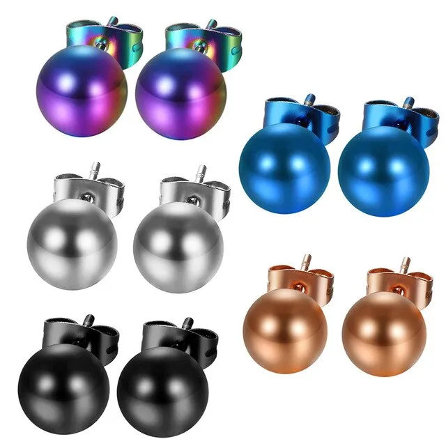 3-8mm 5 Pairs Colored Ball Stainless Steel Trendy Stud Earrings