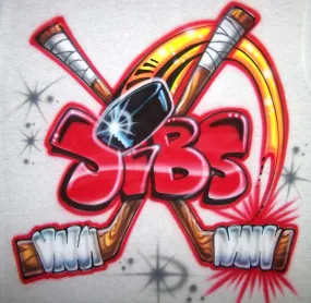 Airbrushed Ice Hockey Crossed Sticks & Puck Personalized Shirt