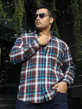 Black Blue Red Checkered Full Shirt Men's Plus Size