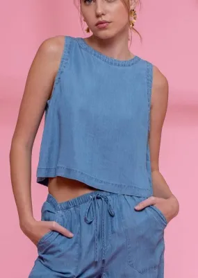 Button up Back Sleeveless Chambray Top