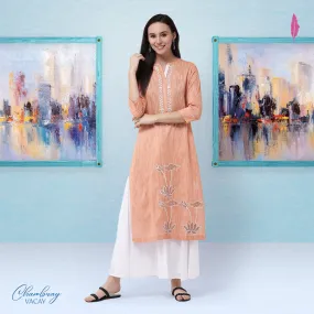 Chambray Floral Embroidered Kurta