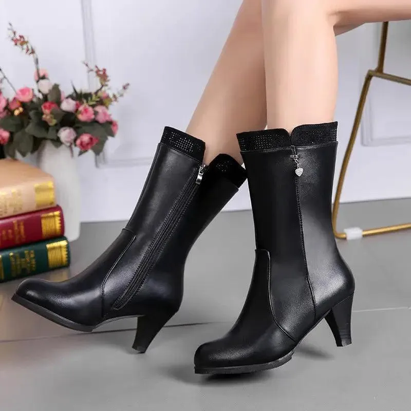 Chic Heart Charm Zipper High Heel Boots - Versatile Winter Fashion