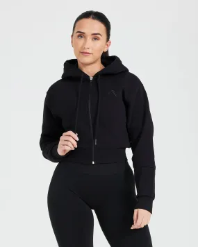 Classic Lounge Cropped Zip Through Hoodie | Black