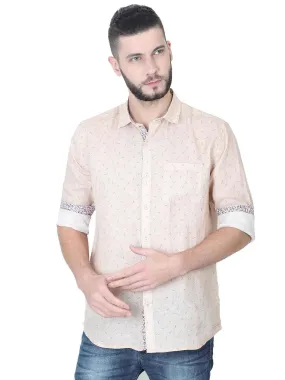 Cream Linen Printed Casual Shirt