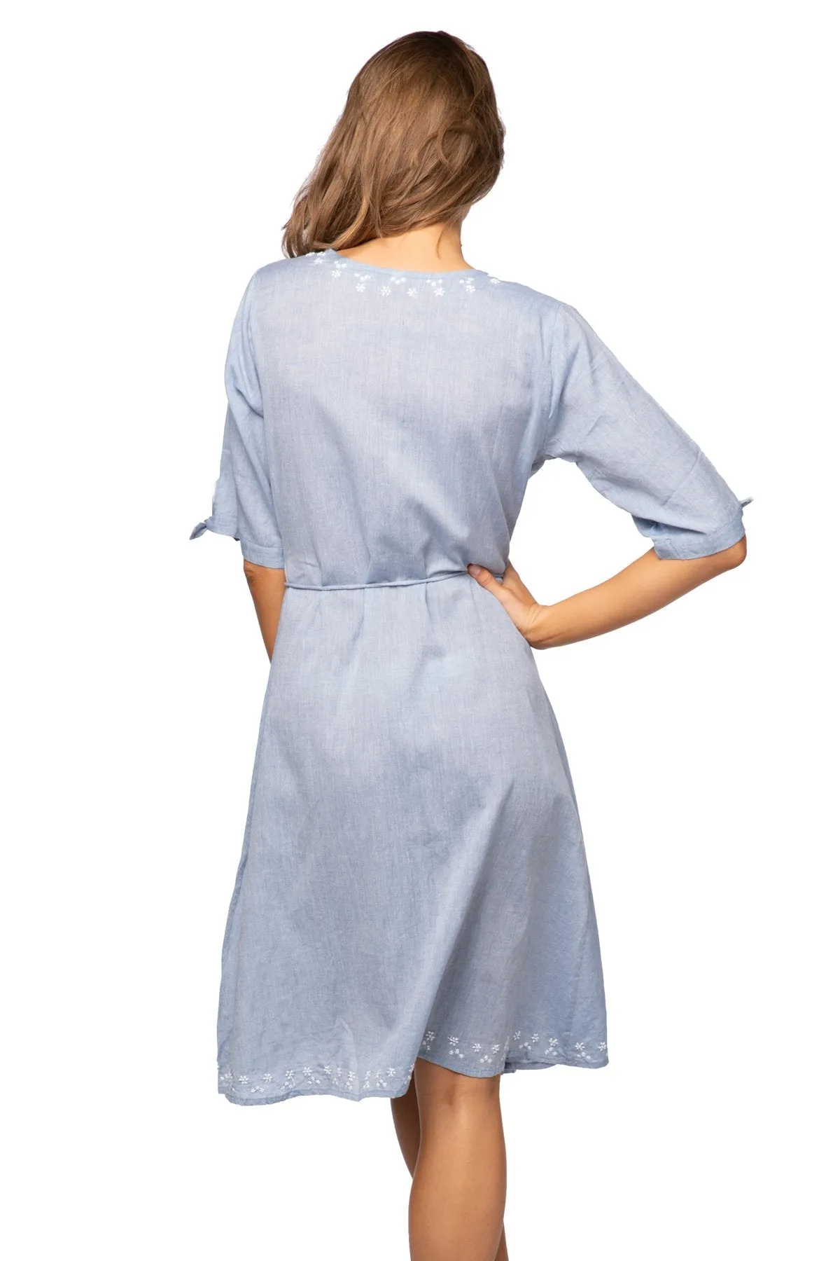 Cross Over Wrap Dress in Cotton Chambray Denim