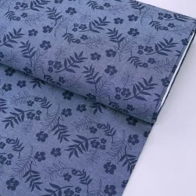 Dressmaking Cotton Indigo Dyed Chambray - Blue - Navy Flower