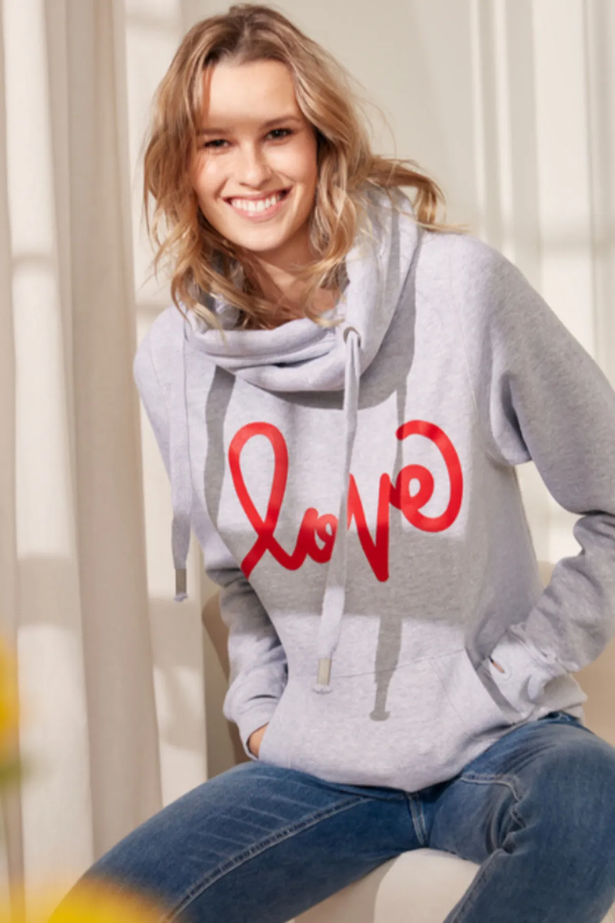 Grey Love Me Cowl Neck Hoodie