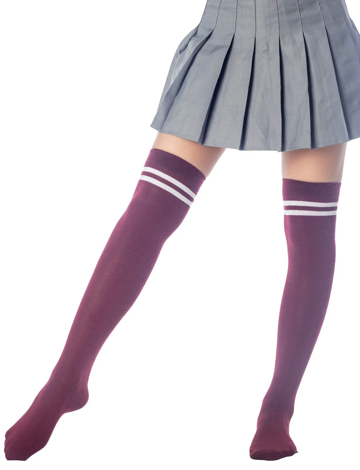 iB-iP Women's Football Style Stripes Sports Thigh High Long Socks