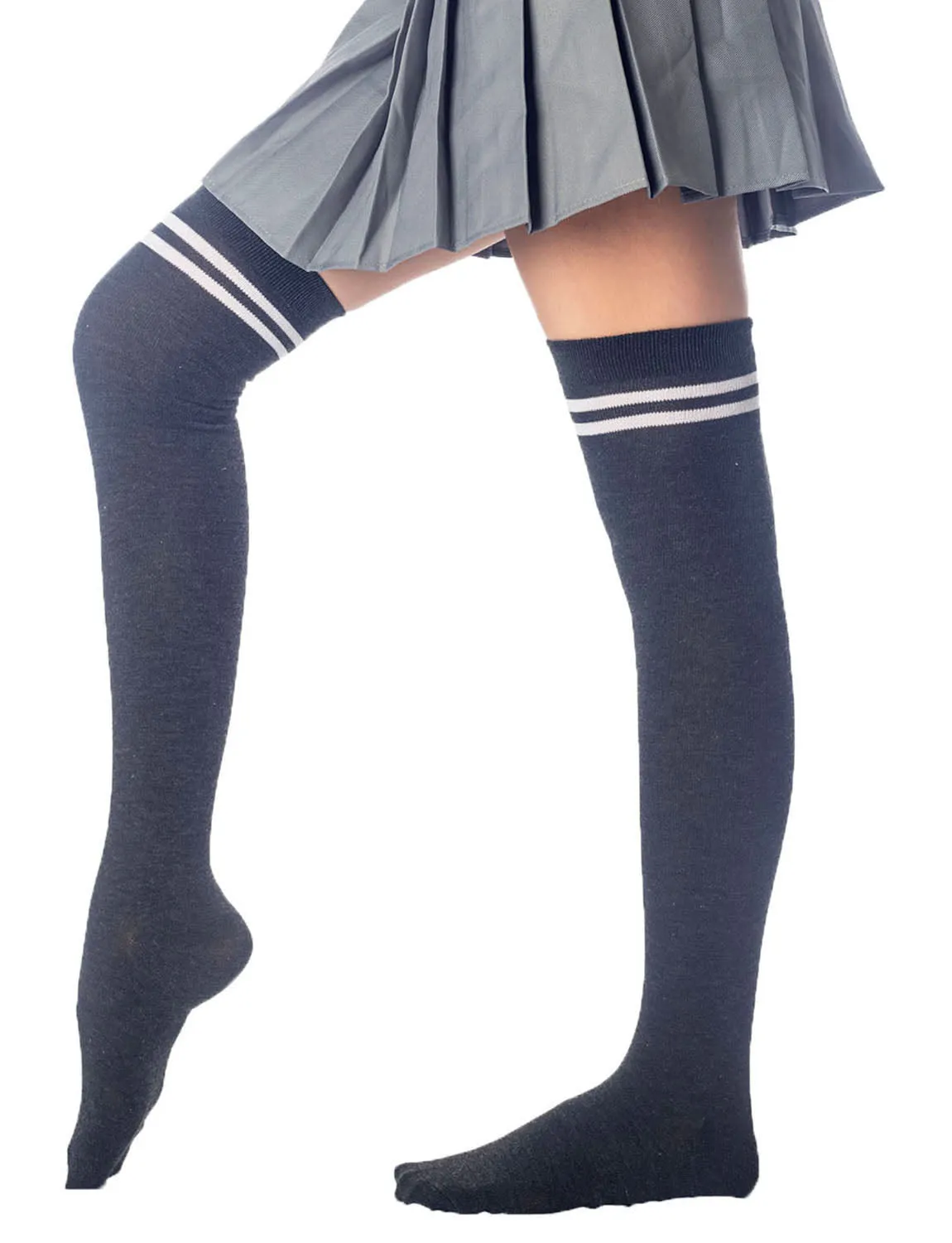 iB-iP Women's Football Style Stripes Sports Thigh High Long Socks