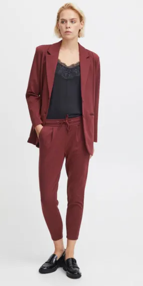 Ichi Cropped Ponte Knit Jogger, wine