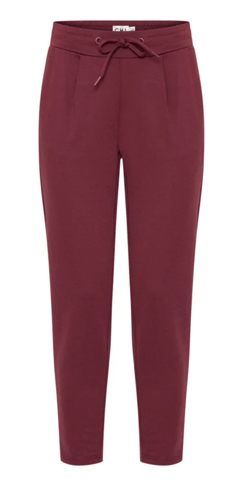 Ichi Cropped Ponte Knit Jogger, wine