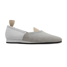 Kranj - Men's White Calf Leather and Kid Suede Loafer