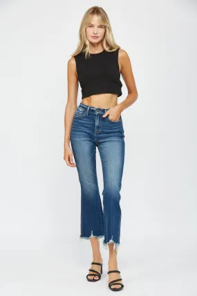 *MICA High Rise Crop Flare w/ Uneven Hem Denim Jeans - Final Sale **