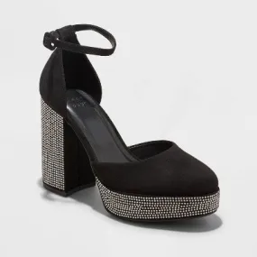 New - Women's Noir Rhinestone Platform Heels - A New Day Jet Black 11