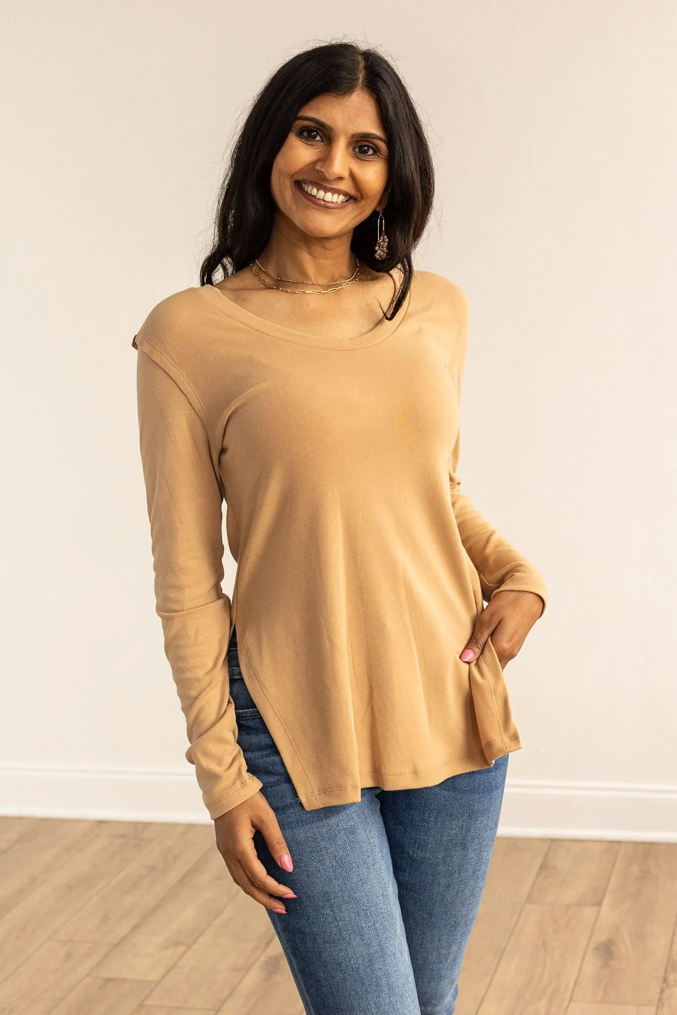 Not Your Basic Ivory Long-sleeved Side Split Top