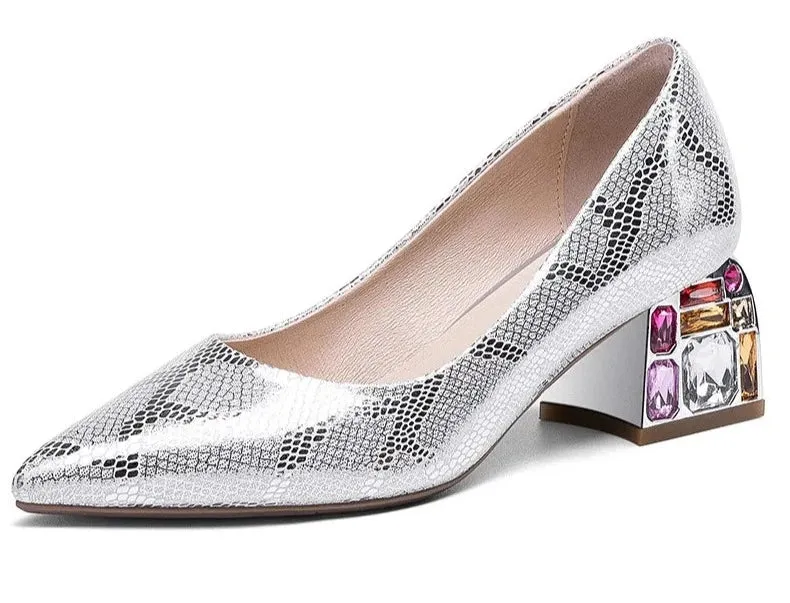 Pointed Toe Rhinestone Heel Slip-On Shoes