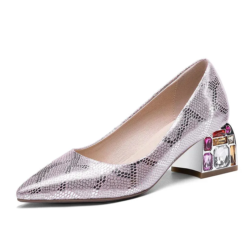 Pointed Toe Rhinestone Heel Slip-On Shoes