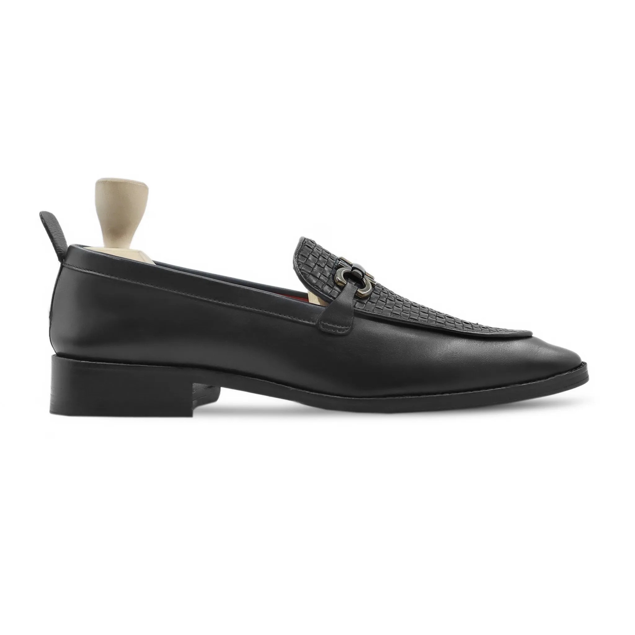 Polonix - Men's Black Calf and Hand Woven Calf Leather Loafer