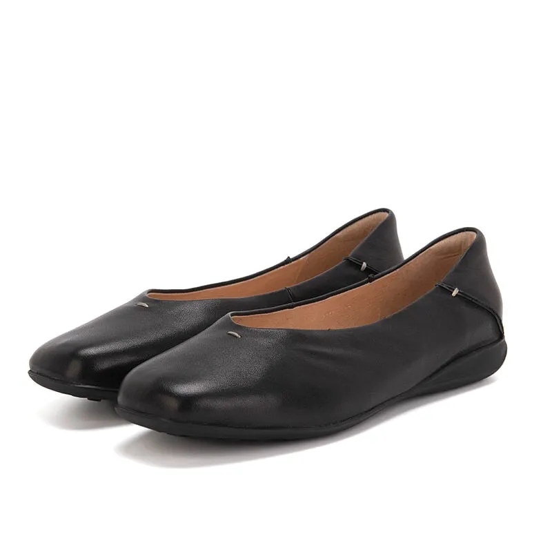 Soft Leather Flat Slip on Loafers for Women Handmade in Black