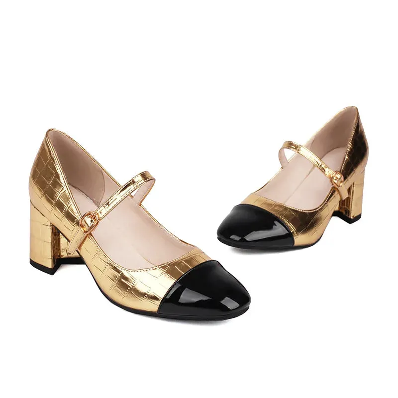 Two-Tone Square Heel Shoes