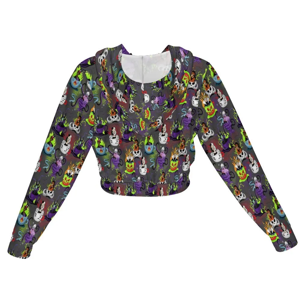 Villain Tea Cups Women's Cropped Zipper Jacket