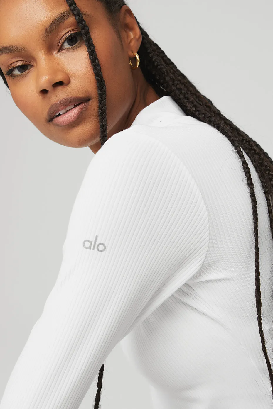 Wellness Rib Mock Neck Long Sleeve - White